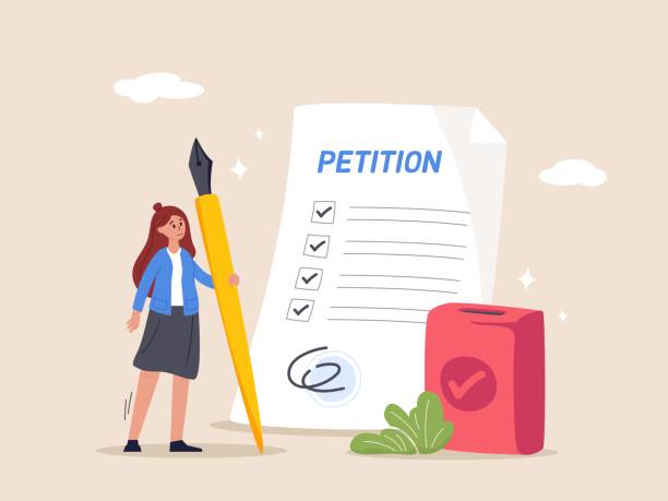 Concept of Online petition. Petition form. Making choice, balloting Paper, democracy. People signing and spreading petition or complaint. Vector illustration for Web Design and Background Concept of Online petition. Petition form. Making choice, balloting Paper, democracy. People signing and spreading petition or complaint. Vector illustration for Web Design and Background. petition stock illustrations