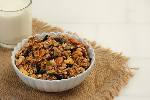 Homemade granola,healthy breakfast on table