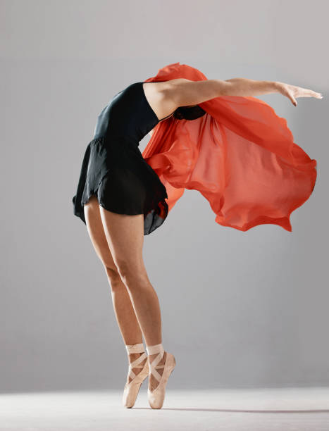 Ballet, woman or dancer training, fitness and performance on a white studio background. Female performer, ballerina and girl with technique, practice routine and elegant art with creative or exercise