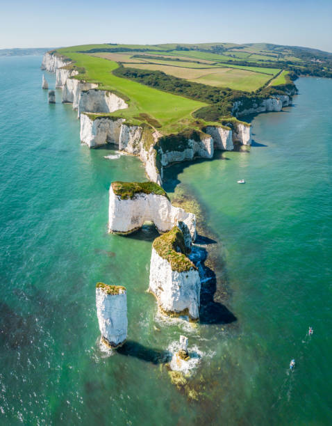 Aerial view of Old Harry Rocks Aerial view of Old Harry Rocks on the Jurassic Coast old harry rocks stock pictures, royalty-free photos & images