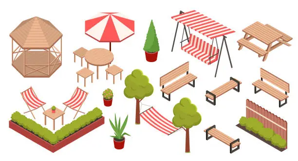 Vector illustration of Isometric garden furniture vector set