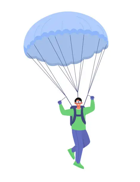 Vector illustration of Parachutist with blue parachute vector concept