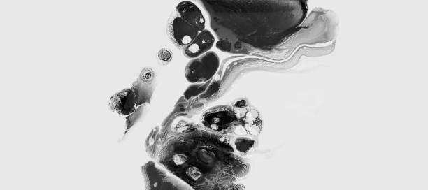 istock Black and white Art Abstract flow acrylic and watercolor marble blot painting. Wave horizontal long texture background. 1663258276