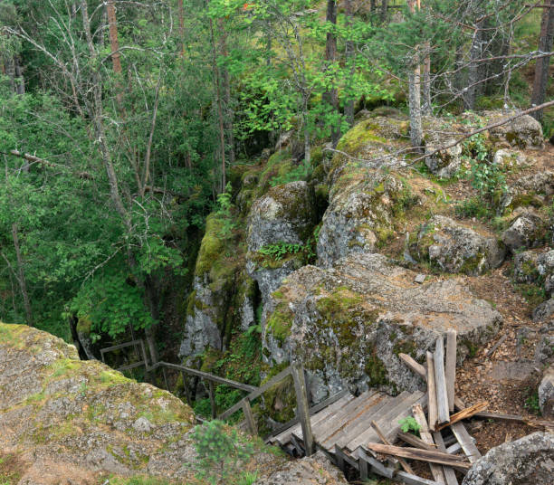 istock ruined wooden staircase on an abandoned path in a mountain forest 1663269951