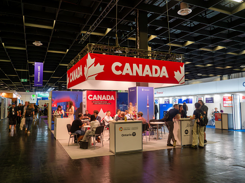 COLOGNE - AUG 25, 2023: Canada Presentation Booth in Business Area at Gamescom 2023