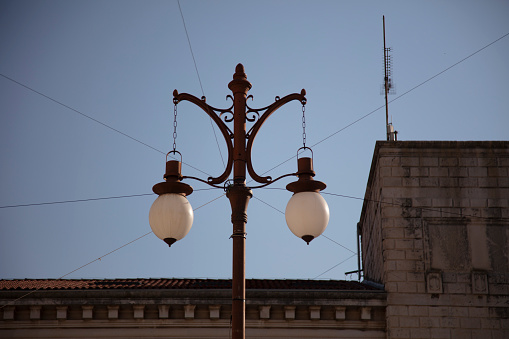 Zadar, Croatia, street lamp inside the historic city