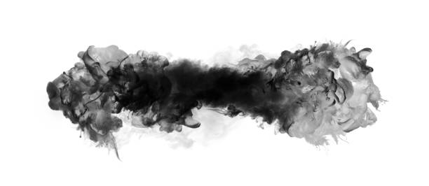 istock Black smoke and colors blot on white. Abstract horizontal long background. 1663278124