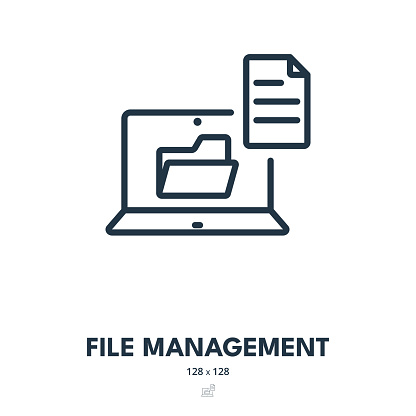 File Management Icon. Document, Folder, Information. Editable Stroke. Simple Vector Icon