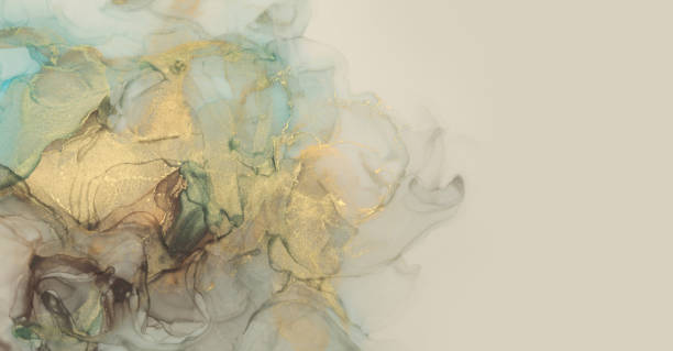 istock Art Abstract  watercolor flow blot painting. Color canvas marble texture background. Beige and Gold (bronze) Alcohol ink. 1663288778
