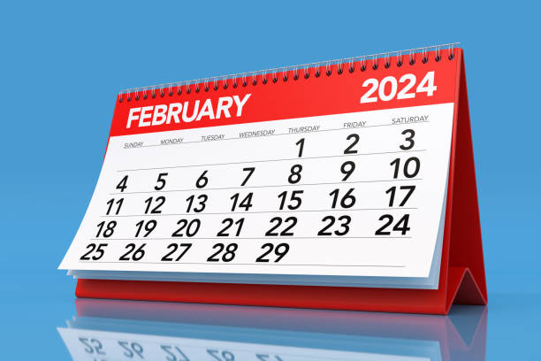 istock February 2024 Calendar. Isolated on Blue Background. 3D Illustration 1663318282