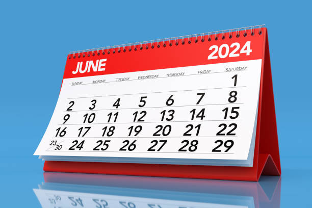 istock June 2024 Calendar. Isolated on Blue Background. 3D Illustration 1663318786