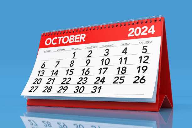 istock October 2024 Calendar. Isolated on Blue Background. 3D Illustration 1663318793
