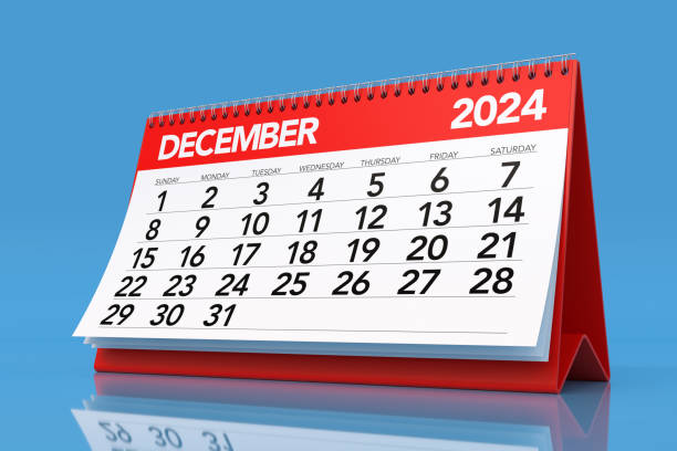 istock December 2024 Calendar. Isolated on Blue Background. 3D Illustration 1663318797