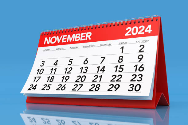 istock November 2024 Calendar. Isolated on Blue Background. 3D Illustration 1663318799