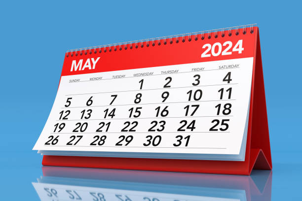 istock May 2024 Calendar. Isolated on Blue Background. 3D Illustration 1663318801