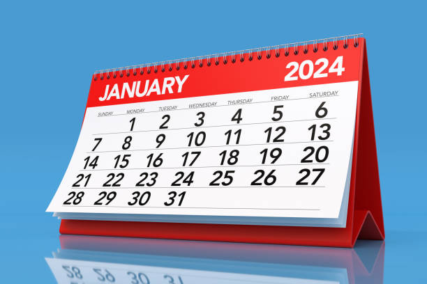 istock January 2024 Calendar. Isolated on Blue Background. 3D Illustration 1663318802