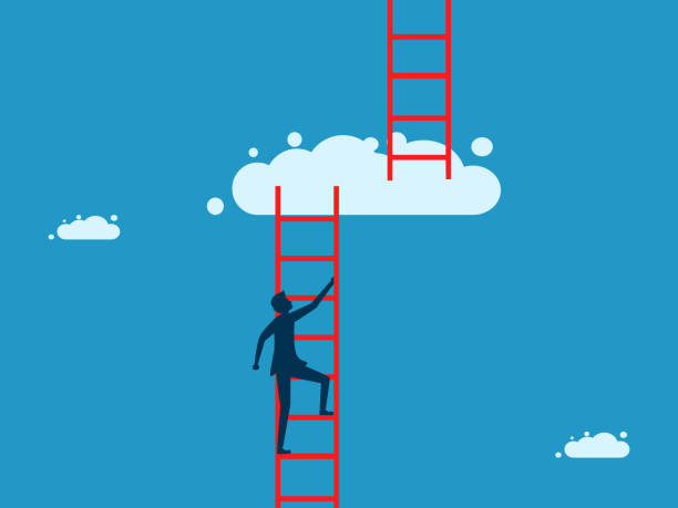 istock Take it to the next level. man climbs the stairs to the next level of cloud 1663353100
