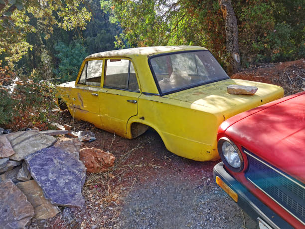 Abandoned old fashion cars stock photo