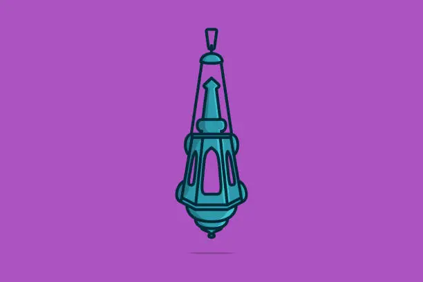 Vector illustration of Ramadan Lantern Lamp vector icon illustration. Ramadan icon design concept. Lantern Lamp on purple background design.