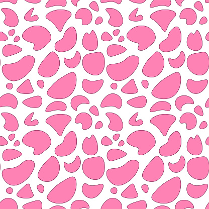 Howdy Pink Cow spots skin print seamless pattern. 60s Retro Groovy Farm animal abstract pink background. Wild west Dalmatian print. Hand drawn vector contour illustration