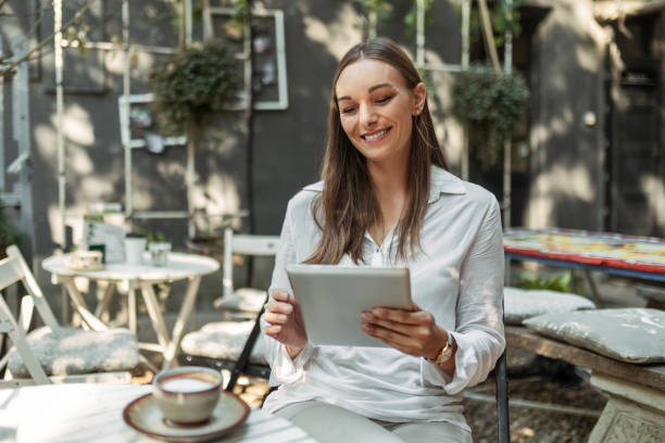 istock Beautiful Woman's Tablet and Coffee Time 1663381595