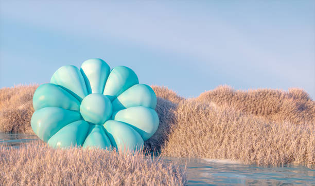 istock Abstract fall winter landscape scene with flower balloon. 3d rendering. 1663382106