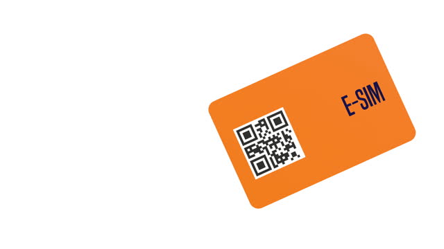 E-SIM card with QR code rotating on white background