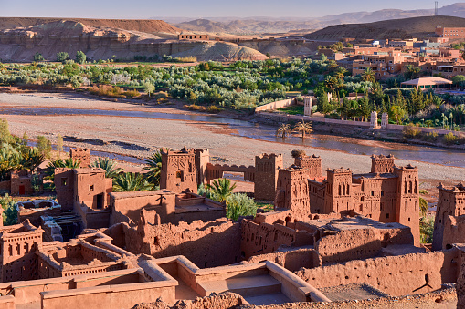 View from the top of Ksar of Ait ben haddou, a fortress entered on the UNESCO list of monuments. southern provinces, Morocco.