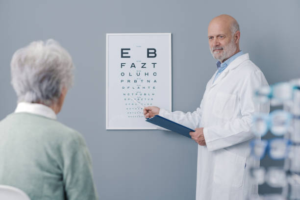 istock Elderly woman having an eye test 1663468731