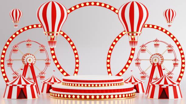 istock 3D rendering for amusement park, circus, carnival fair theme podium with many rides and shops circus tent 3d illustration 1663475074
