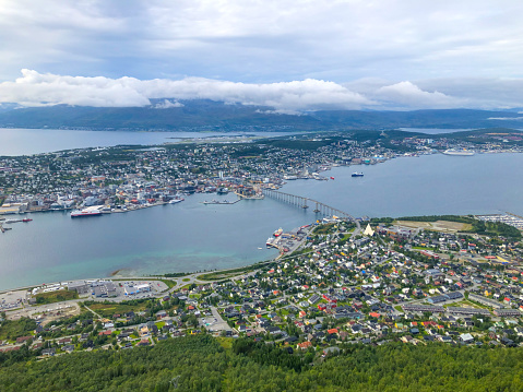 aerial of city of Tromso in Norway