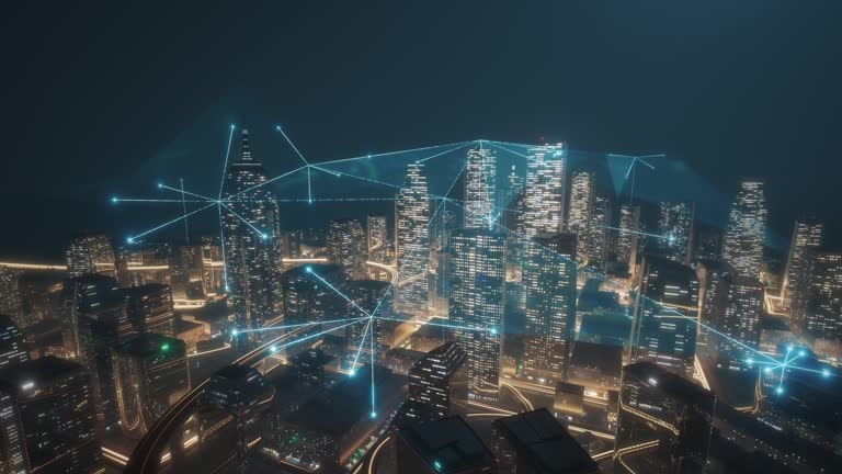 Emerging Connection Lines Over Cityscape - 5G, Digital Network, Smart City