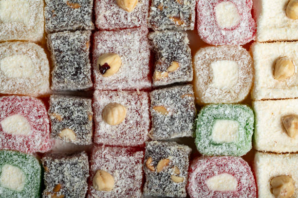 istock Turkish delight. Various Turkish delight in bulk. Top view 1663496919