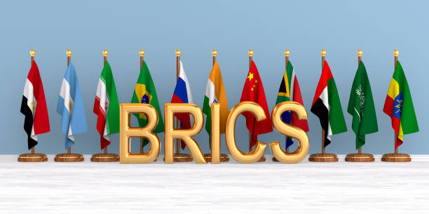 establecer banderas brics en la habitación. ilustración 3d - brics fotografías e imágenes de stock