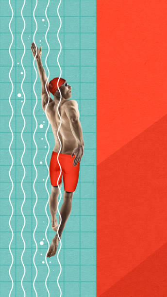 istock Muscular man, professional swimmer training in swimming pool. Endurance and speed. Contemporary art collage. 1663505160