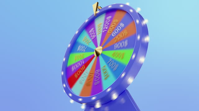 Spinning red wheel of luck or fortune indicates a thousand-dollar win. Ideal for gambling and lottery themes. This wheel of fortune animation comes with an alpha channel. Presented in 4K 3D animation