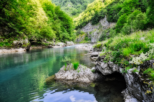 Sa Stiddiosa waterfall, immersed in the narrow Flumendosa valley, in the Gennargentu National Park, Seulo, Cagliari - Sardinia