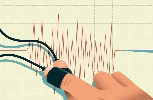 Vector illustration of Crossed fingers and polygraph vector illustration