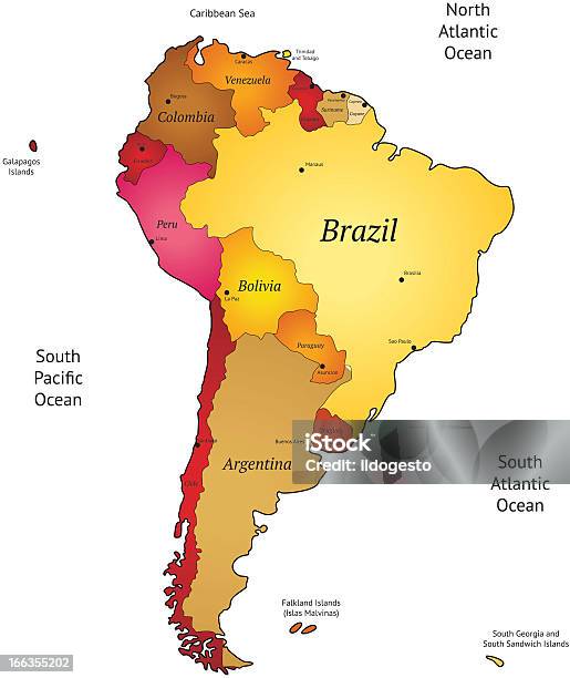 Mapa Da América Latina - Arte vetorial de stock e mais imagens de Amarelo - Amarelo, América Latina, América do Sul