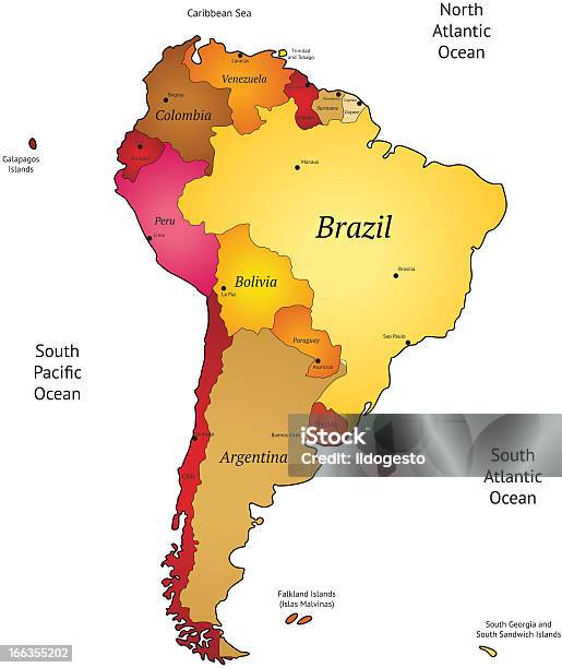 Карта Латинской Америки — стоковая векторная графика и другие изображения на тему Аргентина - Аргентина, Без людей, Белый