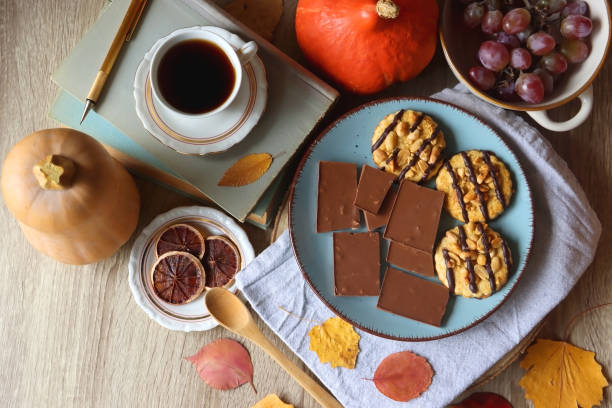 Sweet Food, Hot Drink and Autumnal Details stock photo