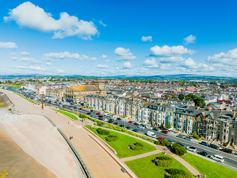 An aerial view of the seafront at Morecambe in Lancashire, UK