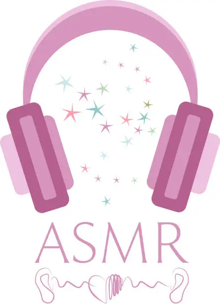 Vector illustration of Autonomous sensory meridian response, ASMR logo or icon with pink earphone and meridian logo