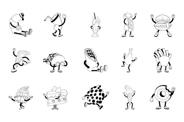 Food Character Isolated Retro Style Cartoon Vector illustration