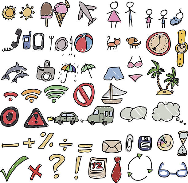 hand drawn icons vector art illustration