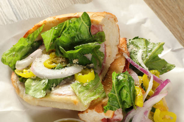 istock Healthy Mediterranean Sandwich on wooden table 1663601613