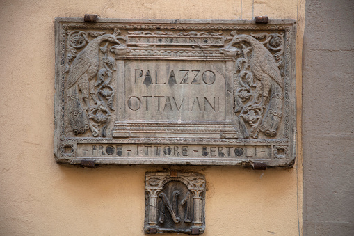 Piazza Navona sign on building wall in Rome, Italy