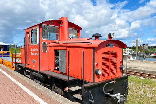 Langeoog, Germany, August, 28, 2023 - The island railway Langeoog is a non-electrified and single-track narrow gauge railway on the German island Langeoog