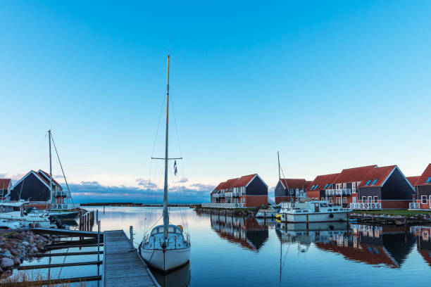 View to the port of Klintholm Havn on the island Moen in Denmark stock photo