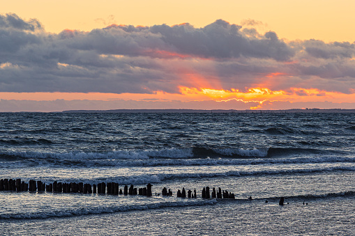 Baltic Sea coast with sunset on the island Moen in Denmark.